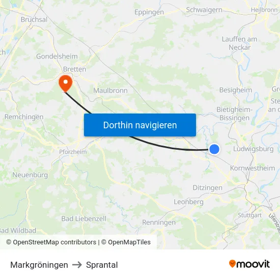 Markgröningen to Sprantal map