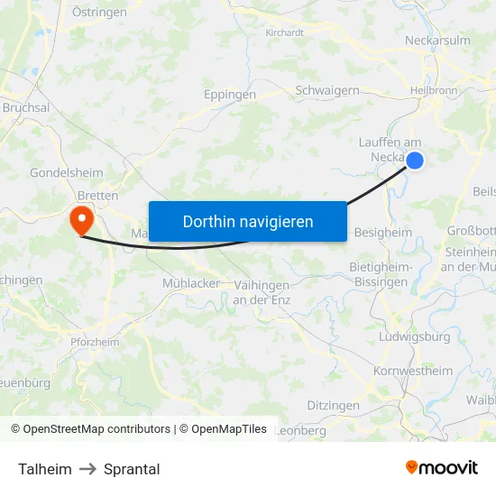 Talheim to Sprantal map