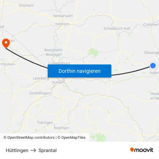 Hüttlingen to Sprantal map