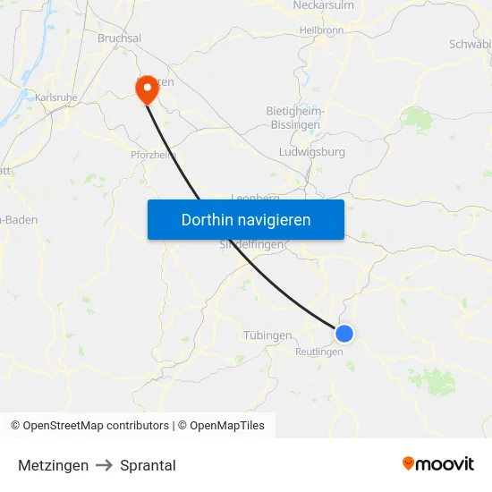 Metzingen to Sprantal map