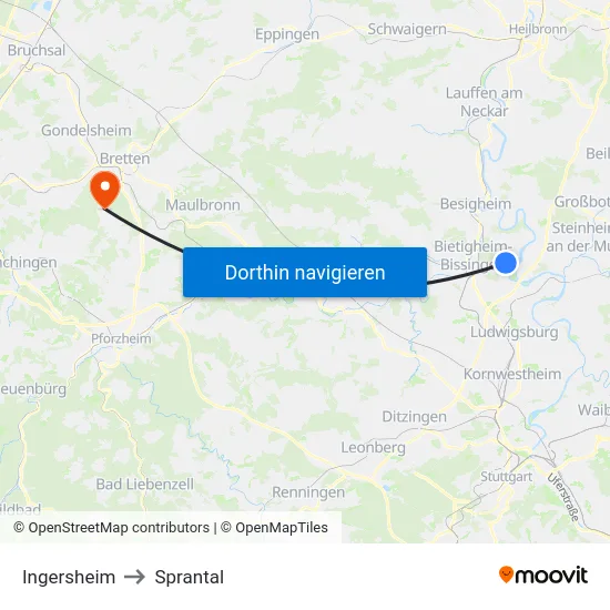 Ingersheim to Sprantal map