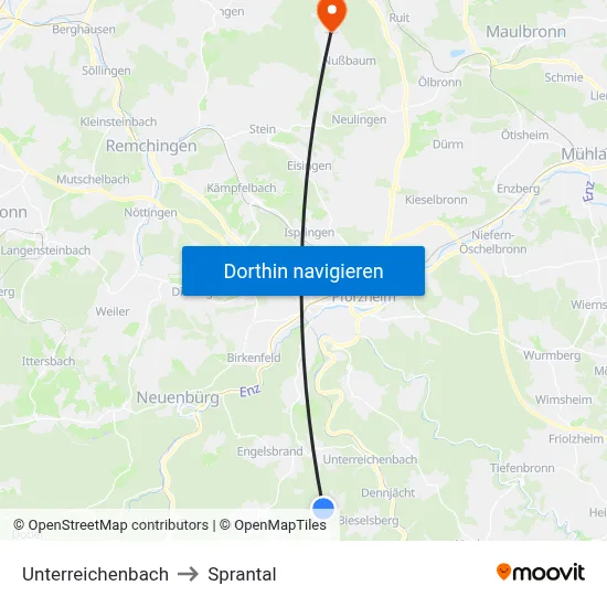 Unterreichenbach to Sprantal map