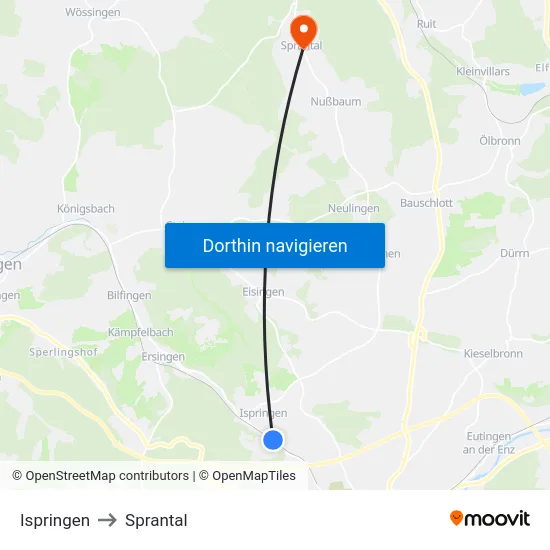 Ispringen to Sprantal map