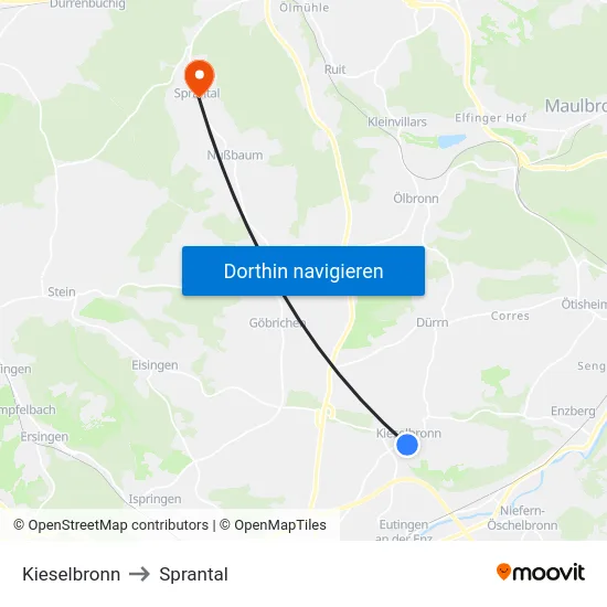 Kieselbronn to Sprantal map