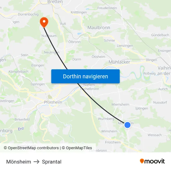 Mönsheim to Sprantal map