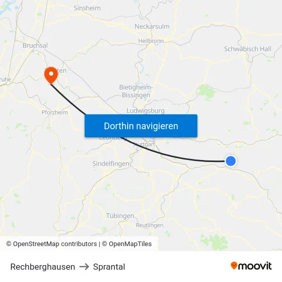 Rechberghausen to Sprantal map