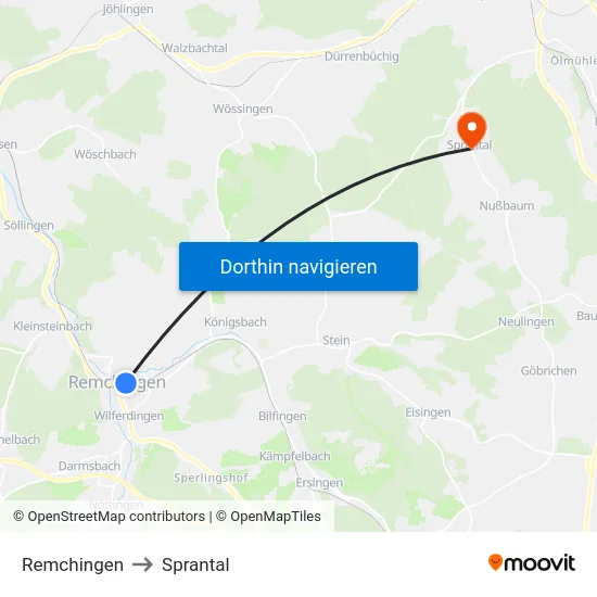 Remchingen to Sprantal map
