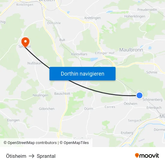 Ötisheim to Sprantal map