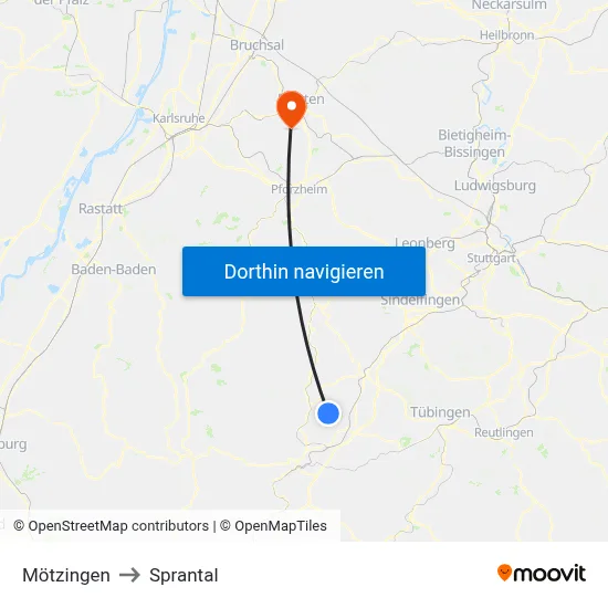 Mötzingen to Sprantal map