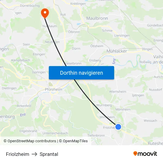 Friolzheim to Sprantal map