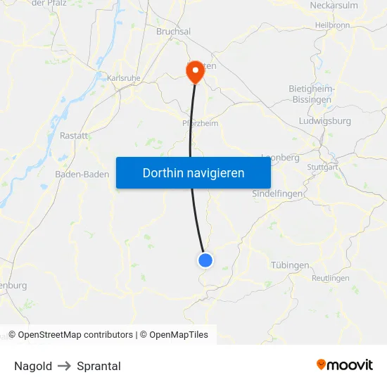 Nagold to Sprantal map