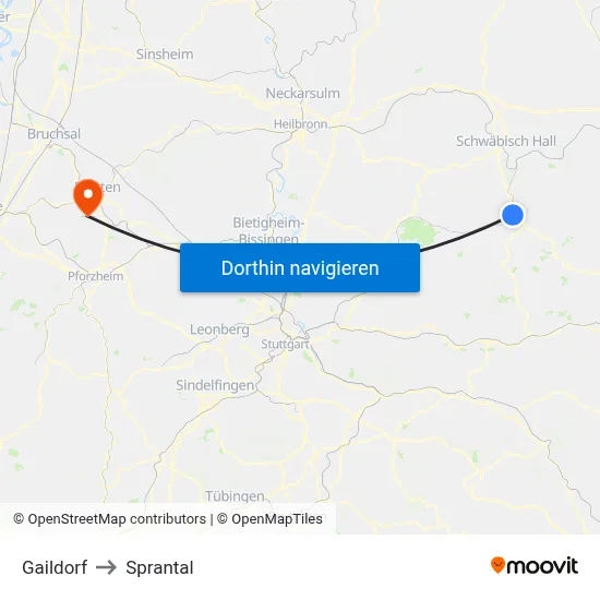 Gaildorf to Sprantal map