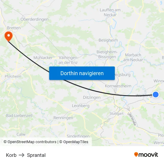 Korb to Sprantal map