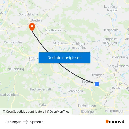 Gerlingen to Sprantal map