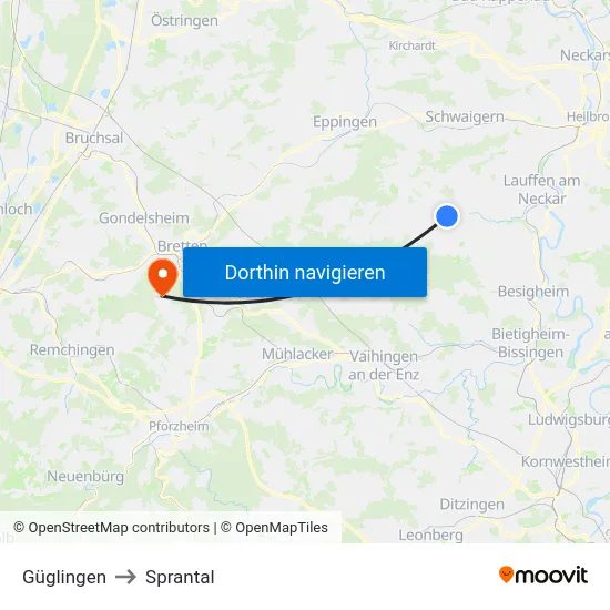 Güglingen to Sprantal map
