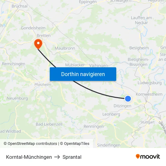 Korntal-Münchingen to Sprantal map