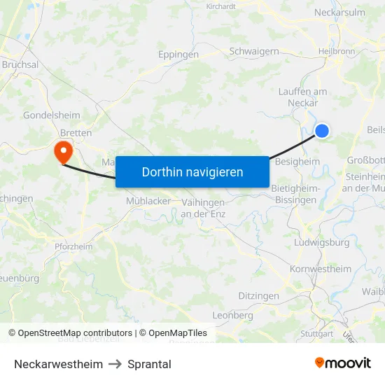 Neckarwestheim to Sprantal map