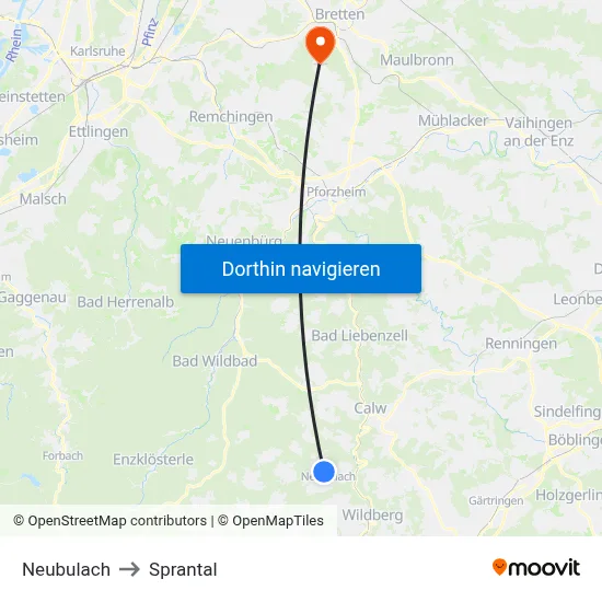 Neubulach to Sprantal map