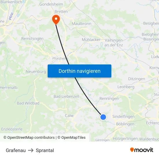Grafenau to Sprantal map
