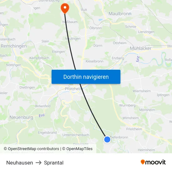 Neuhausen to Sprantal map