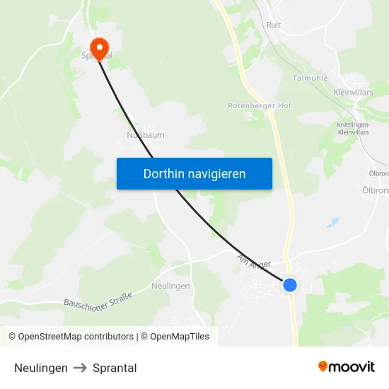 Neulingen to Sprantal map