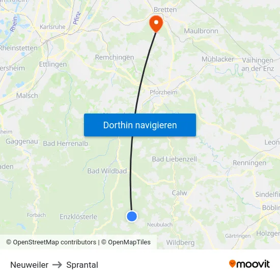 Neuweiler to Sprantal map