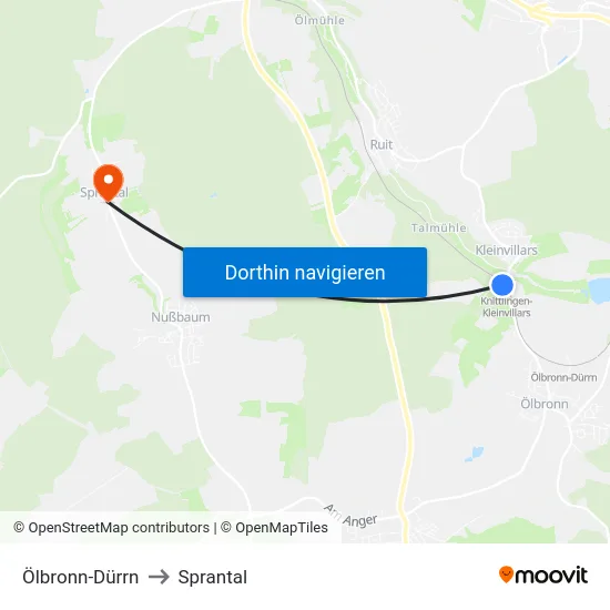 Ölbronn-Dürrn to Sprantal map