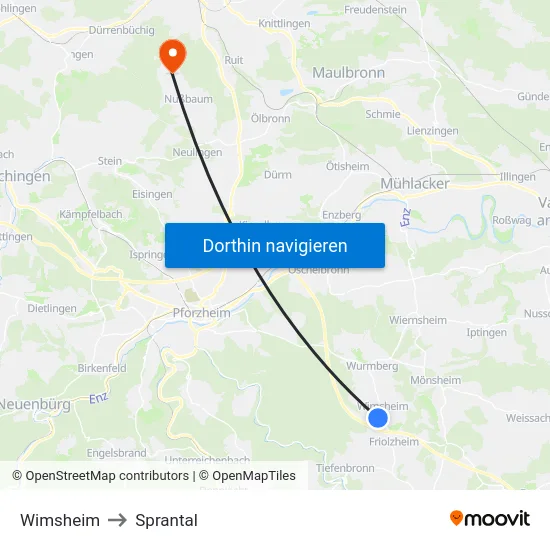 Wimsheim to Sprantal map
