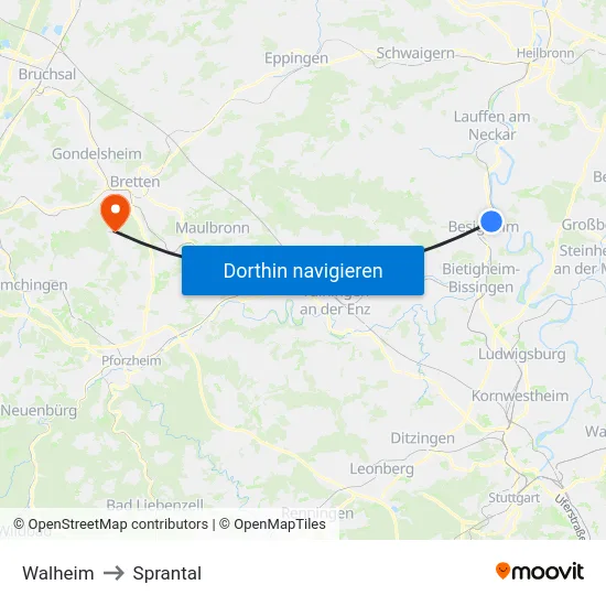 Walheim to Sprantal map