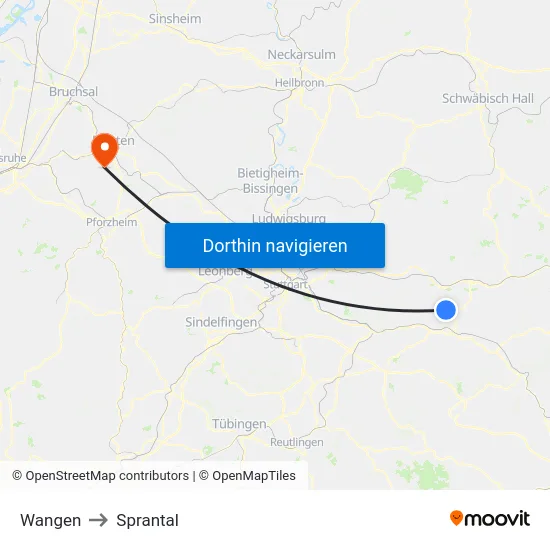 Wangen to Sprantal map