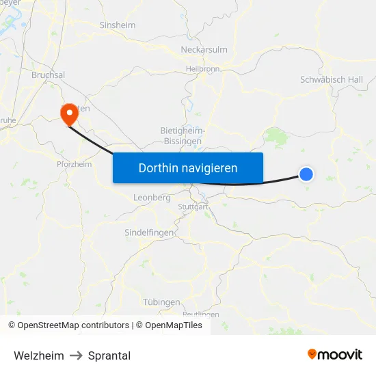 Welzheim to Sprantal map