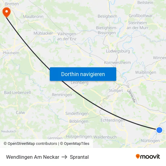 Wendlingen Am Neckar to Sprantal map