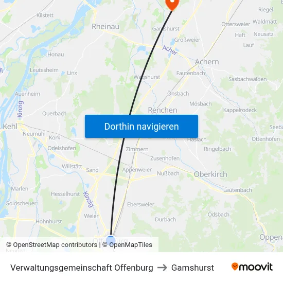 Verwaltungsgemeinschaft Offenburg to Gamshurst map