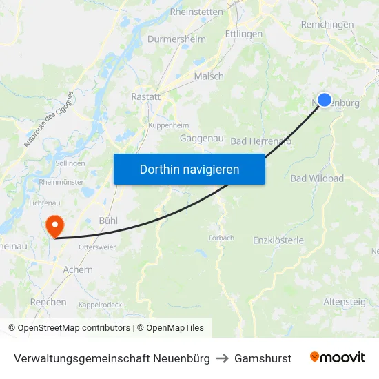 Verwaltungsgemeinschaft Neuenbürg to Gamshurst map