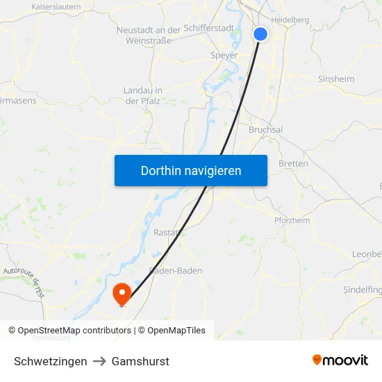 Schwetzingen to Gamshurst map