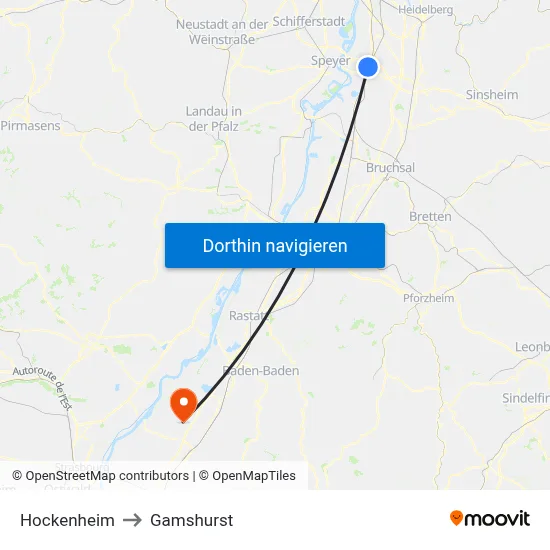 Hockenheim to Gamshurst map