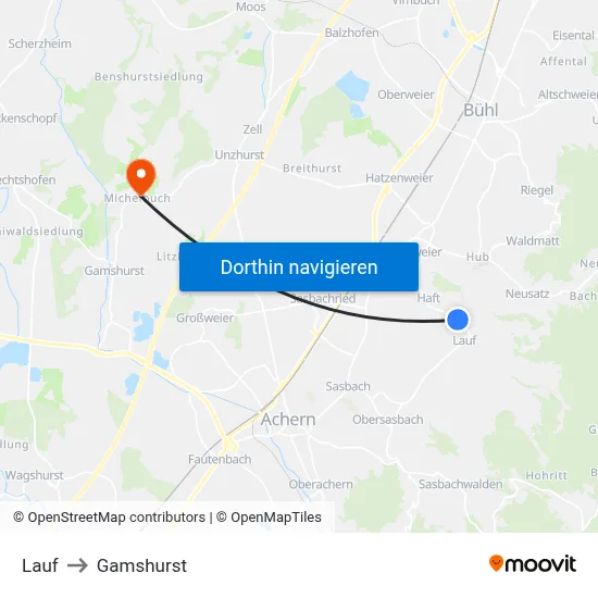 Lauf to Gamshurst map