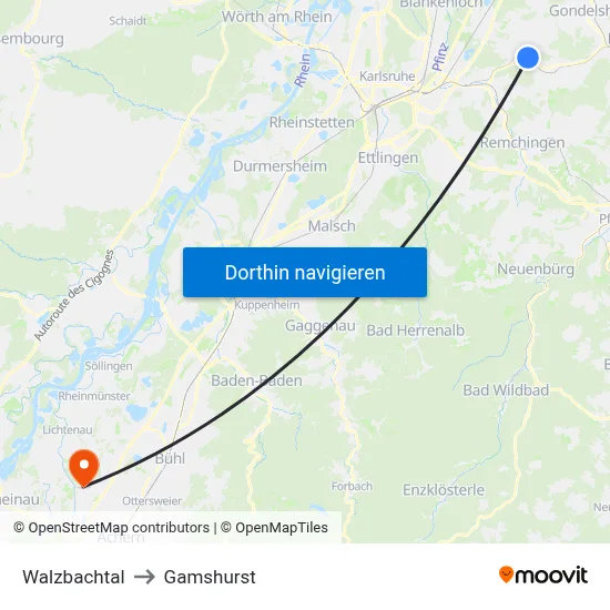 Walzbachtal to Gamshurst map