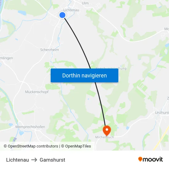 Lichtenau to Gamshurst map