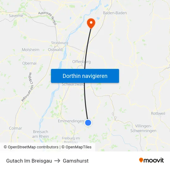 Gutach Im Breisgau to Gamshurst map