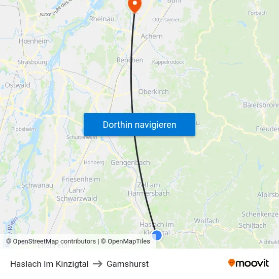 Haslach Im Kinzigtal to Gamshurst map