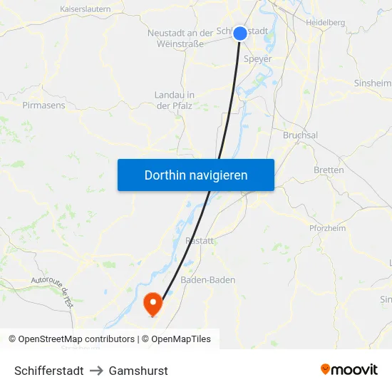 Schifferstadt to Gamshurst map