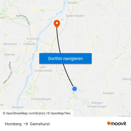 Hornberg to Gamshurst map
