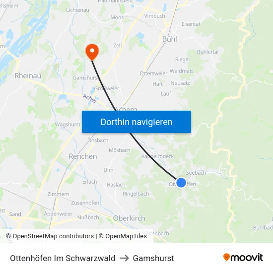 Ottenhöfen Im Schwarzwald to Gamshurst map