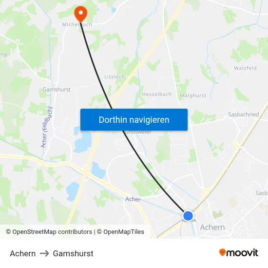 Achern to Gamshurst map