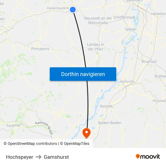 Hochspeyer to Gamshurst map