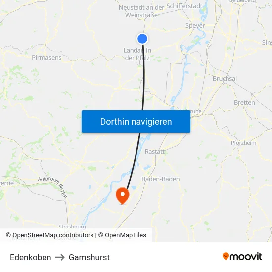 Edenkoben to Gamshurst map