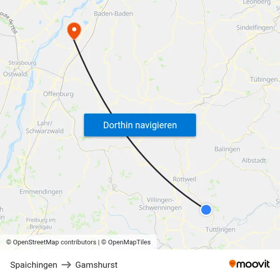Spaichingen to Gamshurst map
