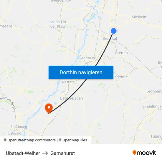 Ubstadt-Weiher to Gamshurst map