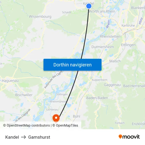 Kandel to Gamshurst map